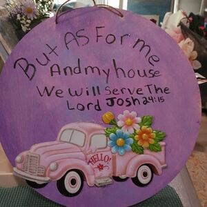 Purple Wall Sign with Pink Truck and Flowers